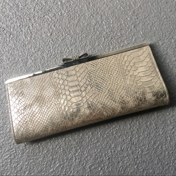 INC Metallic snakeskin embossed clutch - Picture 3 of 8